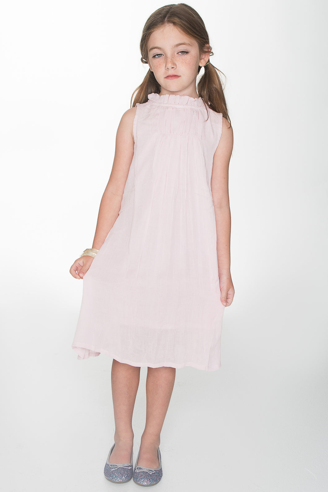 Light Pink Ruched Detail Shift Dress - Kids Wholesale Boutique Clothing, Dress - Girls Dresses, Yo Baby Wholesale - Yo Baby
