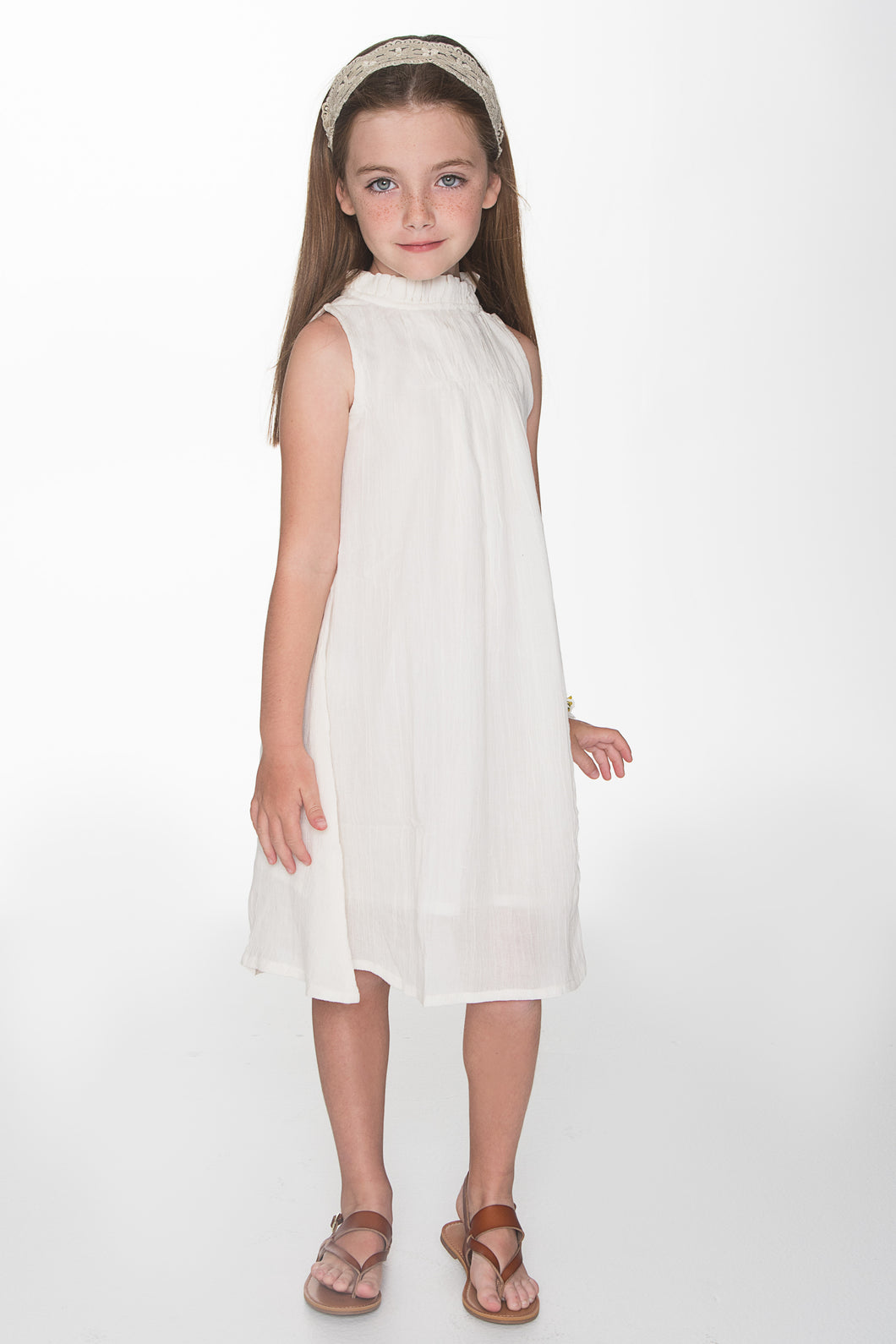 Off White Ruched Detail Shift Dress - Kids Wholesale Boutique Clothing, Dress - Girls Dresses, Yo Baby Wholesale - Yo Baby
