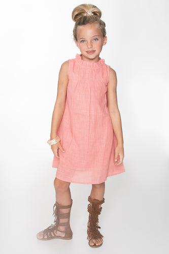 Peach Ruched Shift Dress - Kids Wholesale Boutique Clothing, Dress - Girls Dresses, Yo Baby Wholesale - Yo Baby