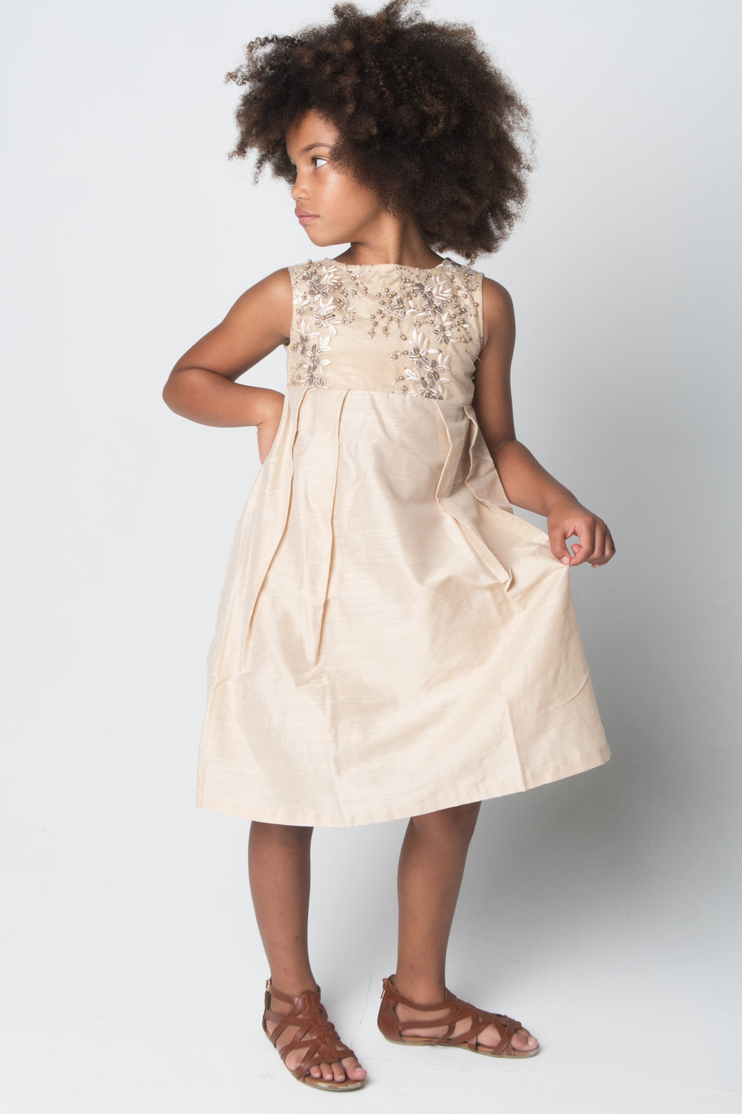 Cream And Silver Embroidered Shift Dress - Kids Wholesale Boutique Clothing, Dress - Girls Dresses, Yo Baby Wholesale - Yo Baby