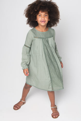 Sage Green Lace Detail Dress - Kids Wholesale Boutique Clothing, Dress - Girls Dresses, Yo Baby Wholesale - Yo Baby