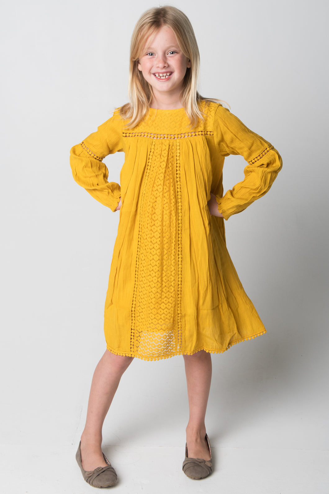 Yellow Lace Detail Dress - Kids Wholesale Boutique Clothing, Dress - Girls Dresses, Yo Baby Wholesale - Yo Baby