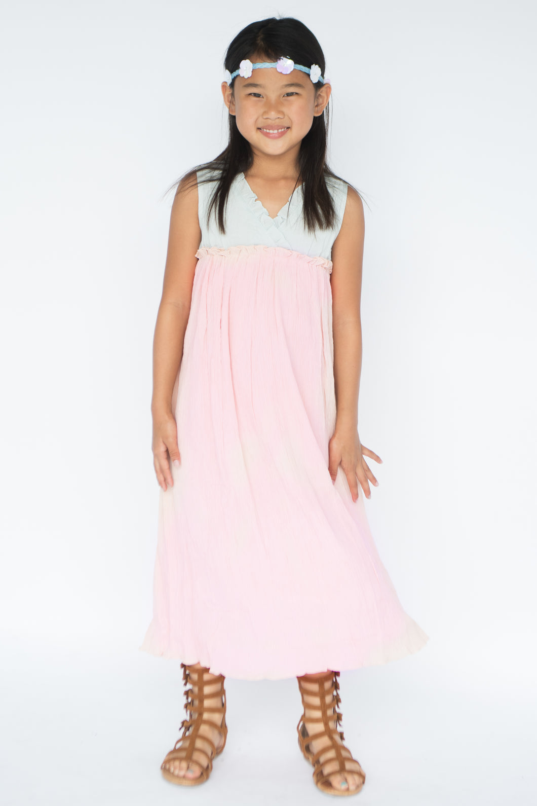 Pastel Blush & Blue Maxi Dress - Kids Wholesale Boutique Clothing, Dress - Girls Dresses, Yo Baby Wholesale - Yo Baby