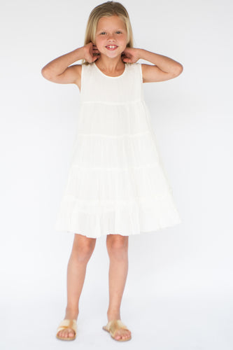 Tiered White Shift Dress - Kids Wholesale Boutique Clothing, Dress - Girls Dresses, Yo Baby Wholesale - Yo Baby