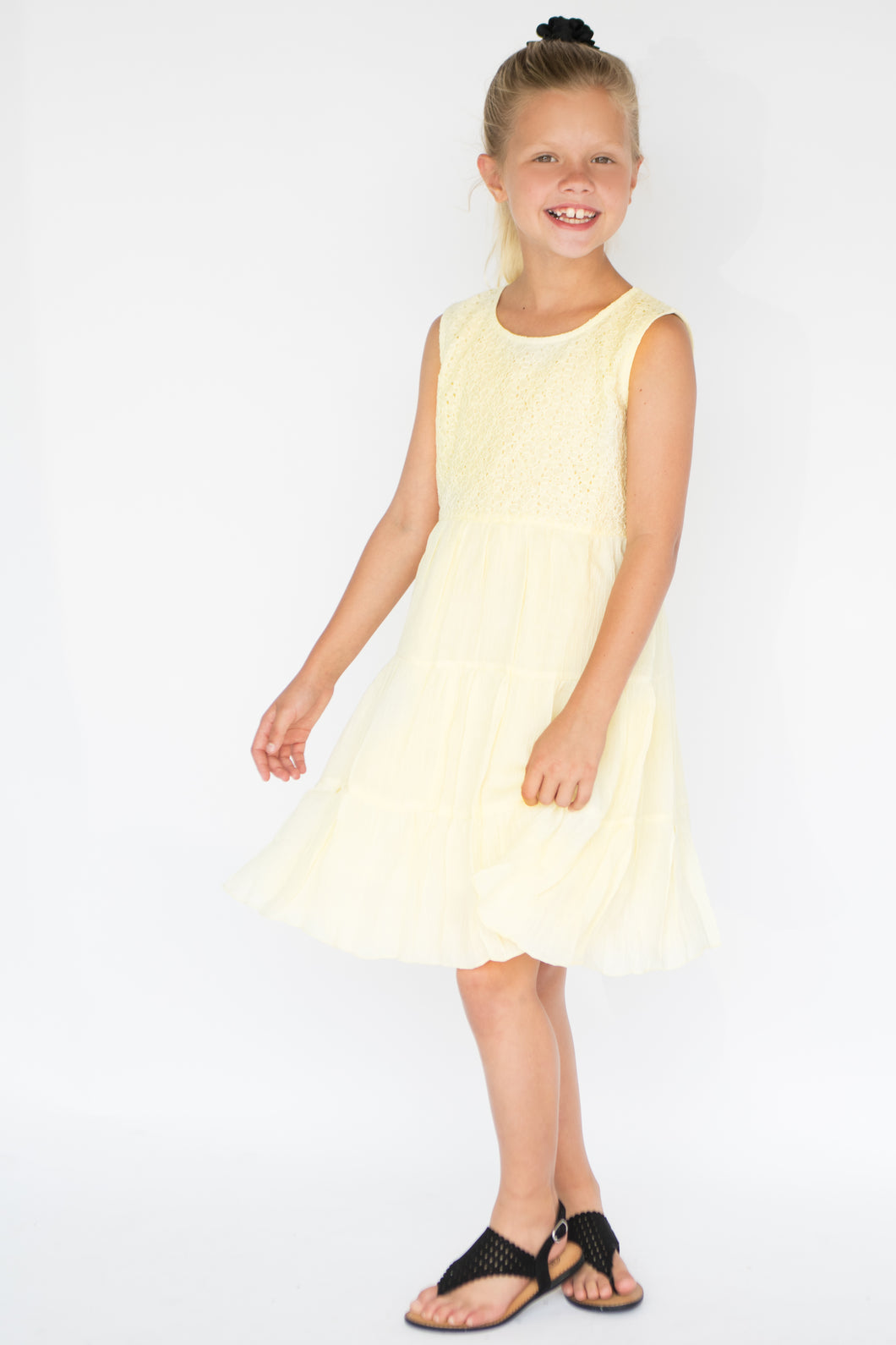 Pastel Yellow Net Detail Dress - Kids Wholesale Boutique Clothing, Dress - Girls Dresses, Yo Baby Wholesale - Yo Baby