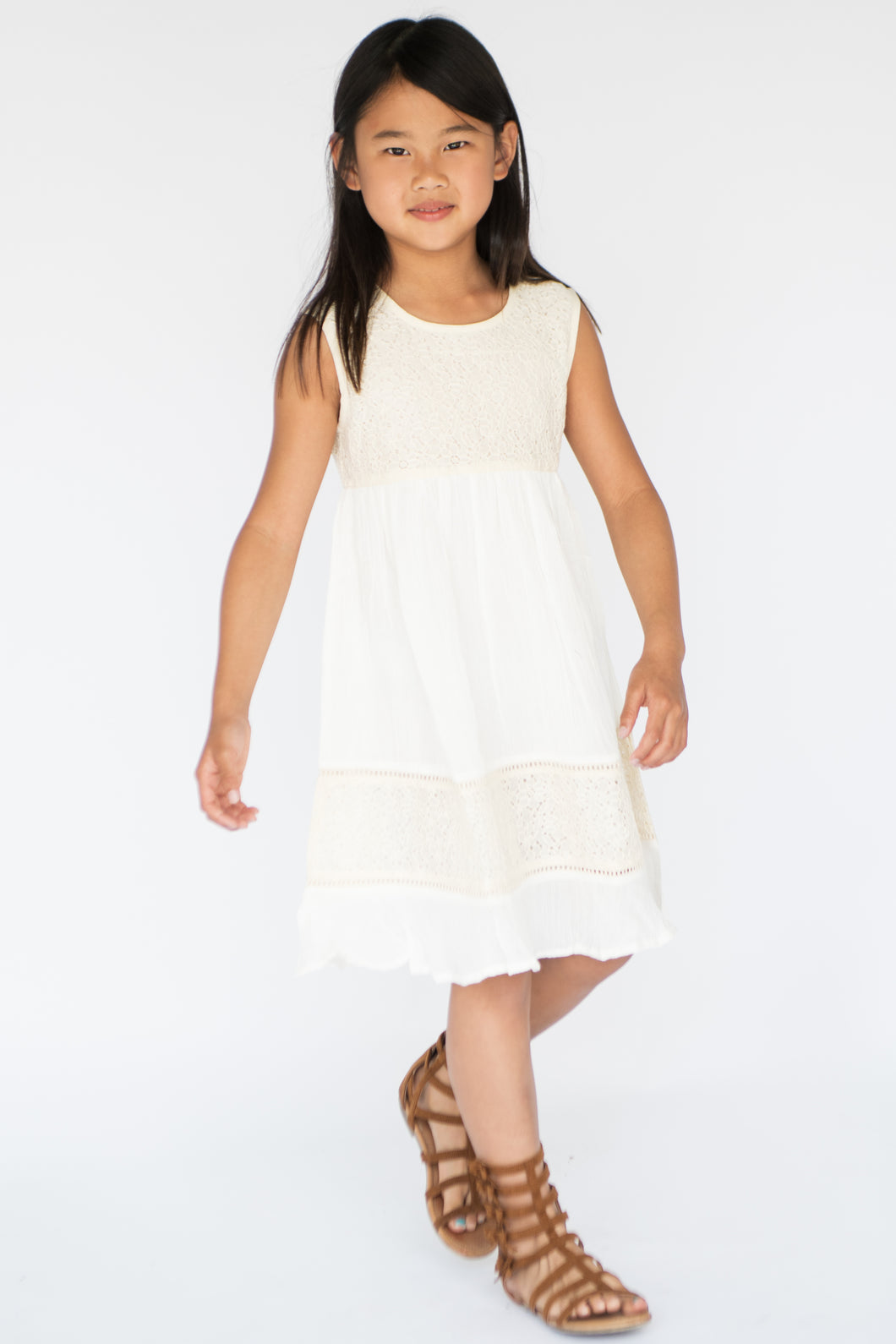 White Net & Lace Detail Dress - Kids Wholesale Boutique Clothing, Dress - Girls Dresses, Yo Baby Wholesale - Yo Baby