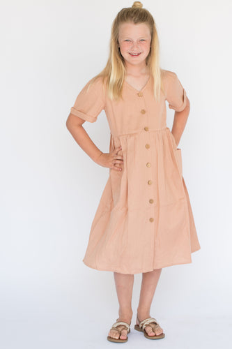 Dusty Pink V-neck Shirt-Dress