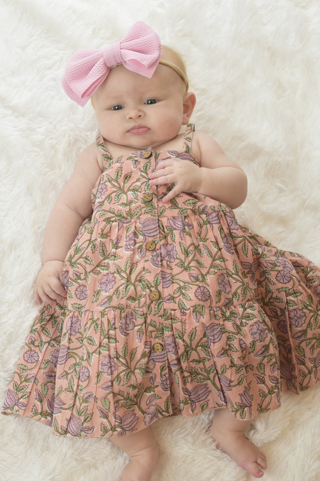 Vintage Pink Button Down Infant Dress With Diaper Cover