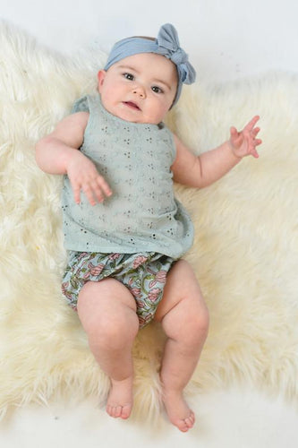 Powder Blue Embroidered Top & Printed Diaper Cover Set