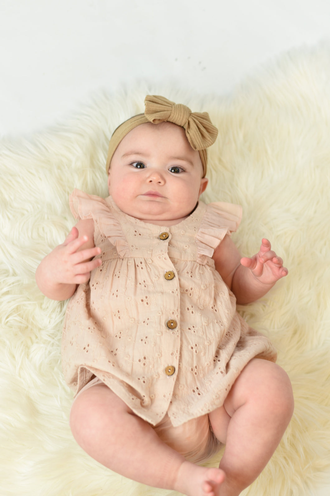 Embroidered Blush Flutter Sleeve Dress With Diaper Cover