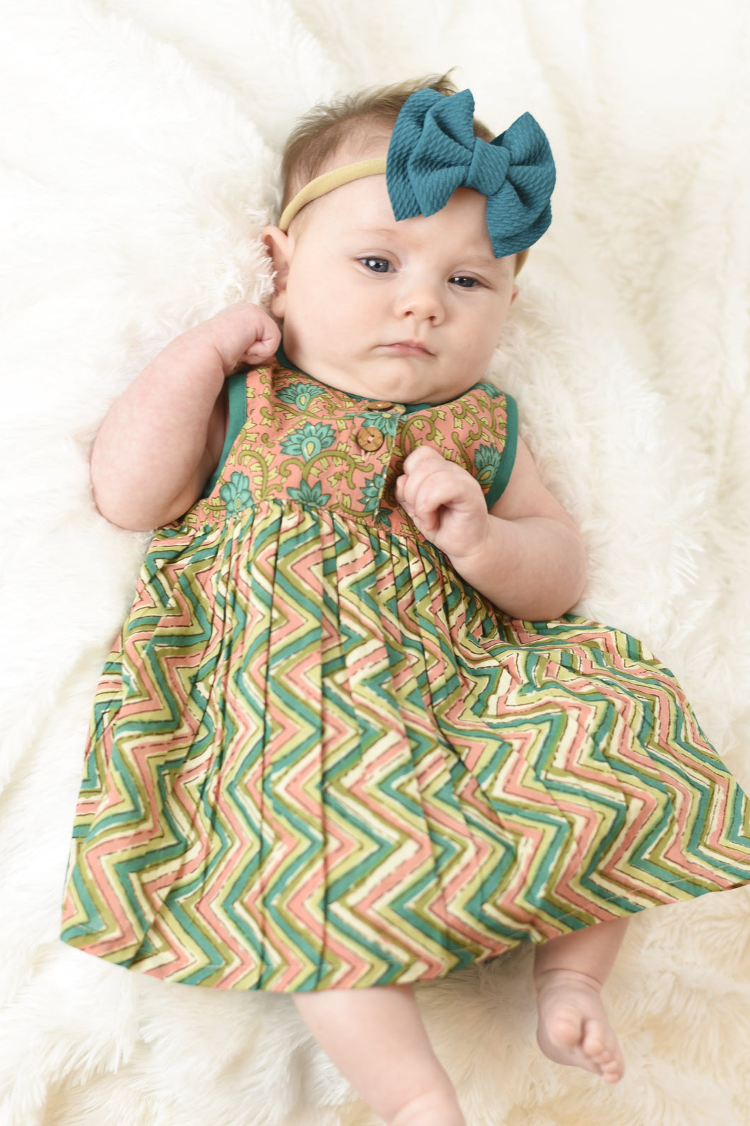 Floral & Chevron Shift Dress With Diaper Cover Set