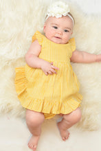 Yellow Pin-Stripe Flutter-Sleeve Dress With Belt-Tie & Diaper Cover Set