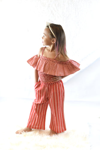 Candy-Striped Smocked Ruffle Top and Pants 2 pc set