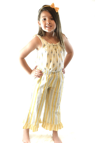 Printed Ivory Top with Striped RufflePants 2 pc. Set