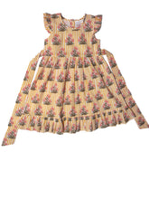 Flower and Stripe Yellow Print Frill Dress (YB1896)