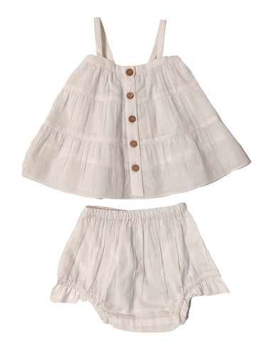 Ecru Tiered Infant Dress and Winged Bloomers (YB1900)
