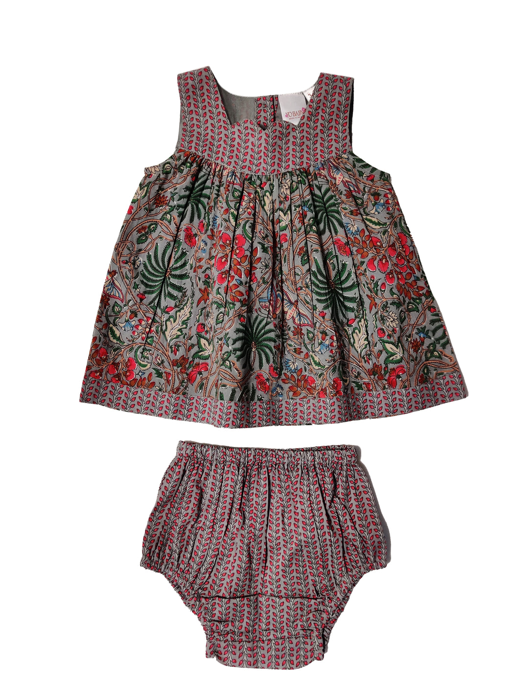 Pink and Grey Jungle Print Sweetheart Neck Infant Dress and Bloomers