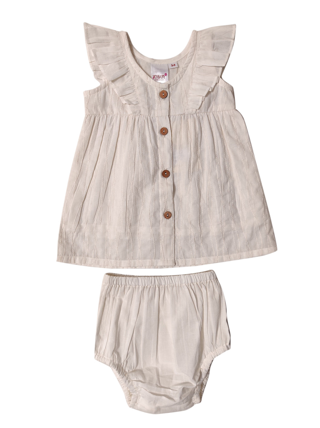 Ecru Embroidery Detail Frilled Infant Dress and Bloomer Set