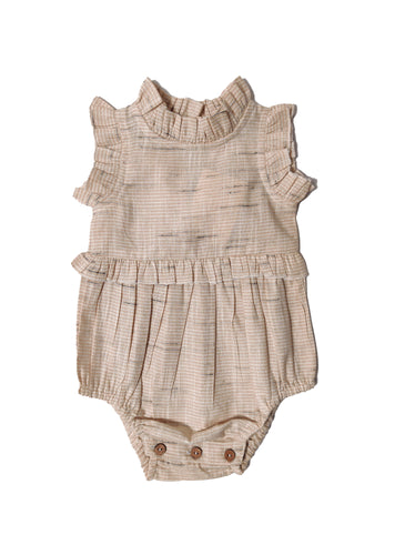 Beige Striped Self Weaving Infant Frill Romper (YB1931)
