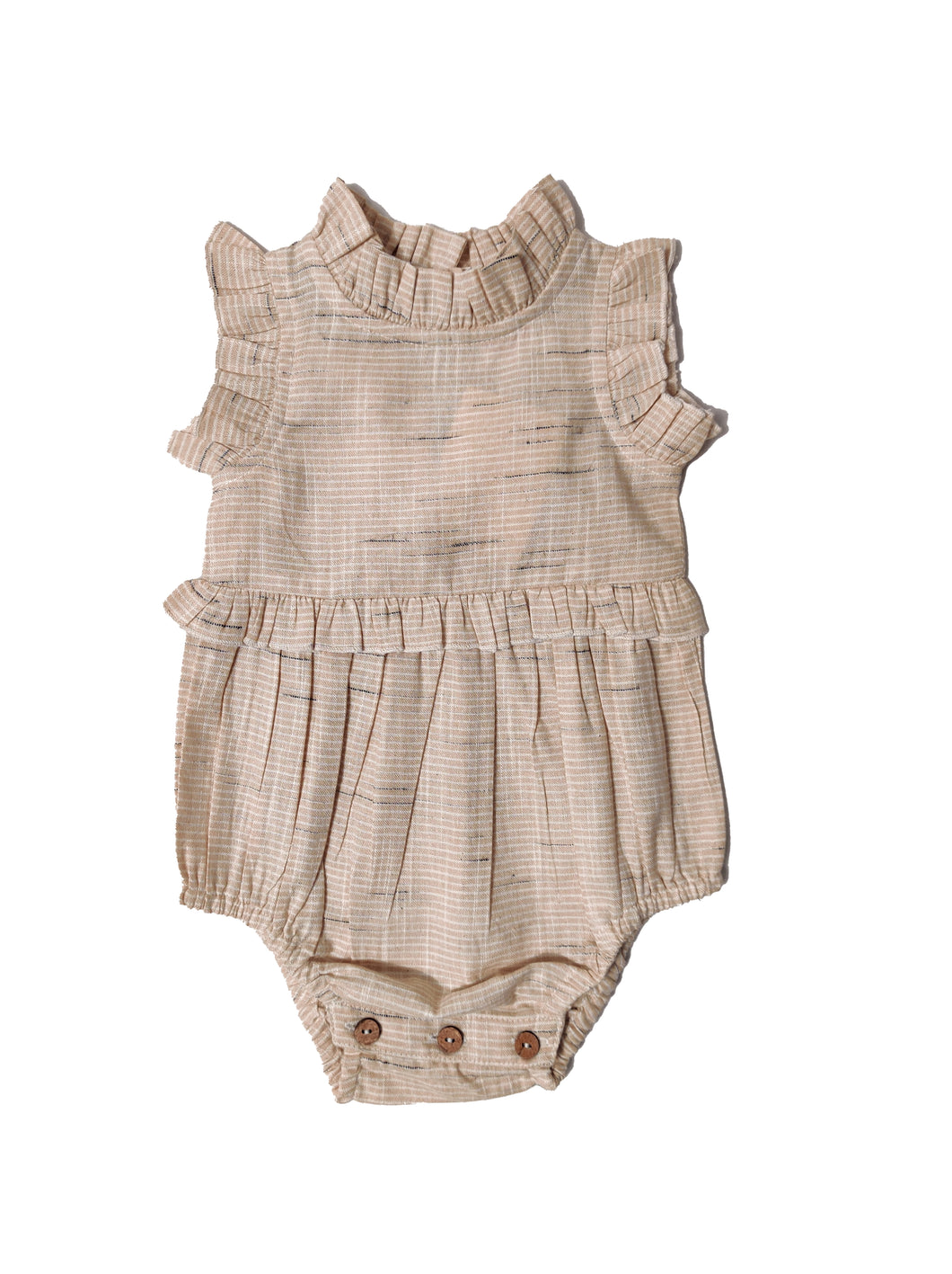 Beige Striped Self Weaving Infant Frill Romper (YB1931)