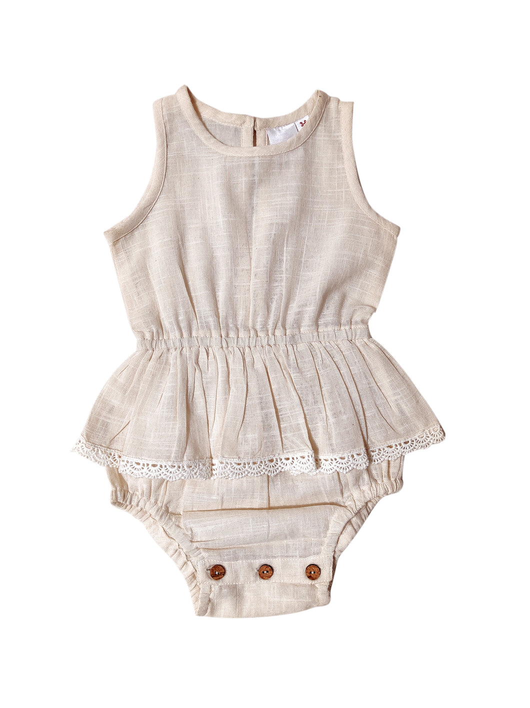 Ecru Tone on Tone Lace and Frill Detail Infant Romper