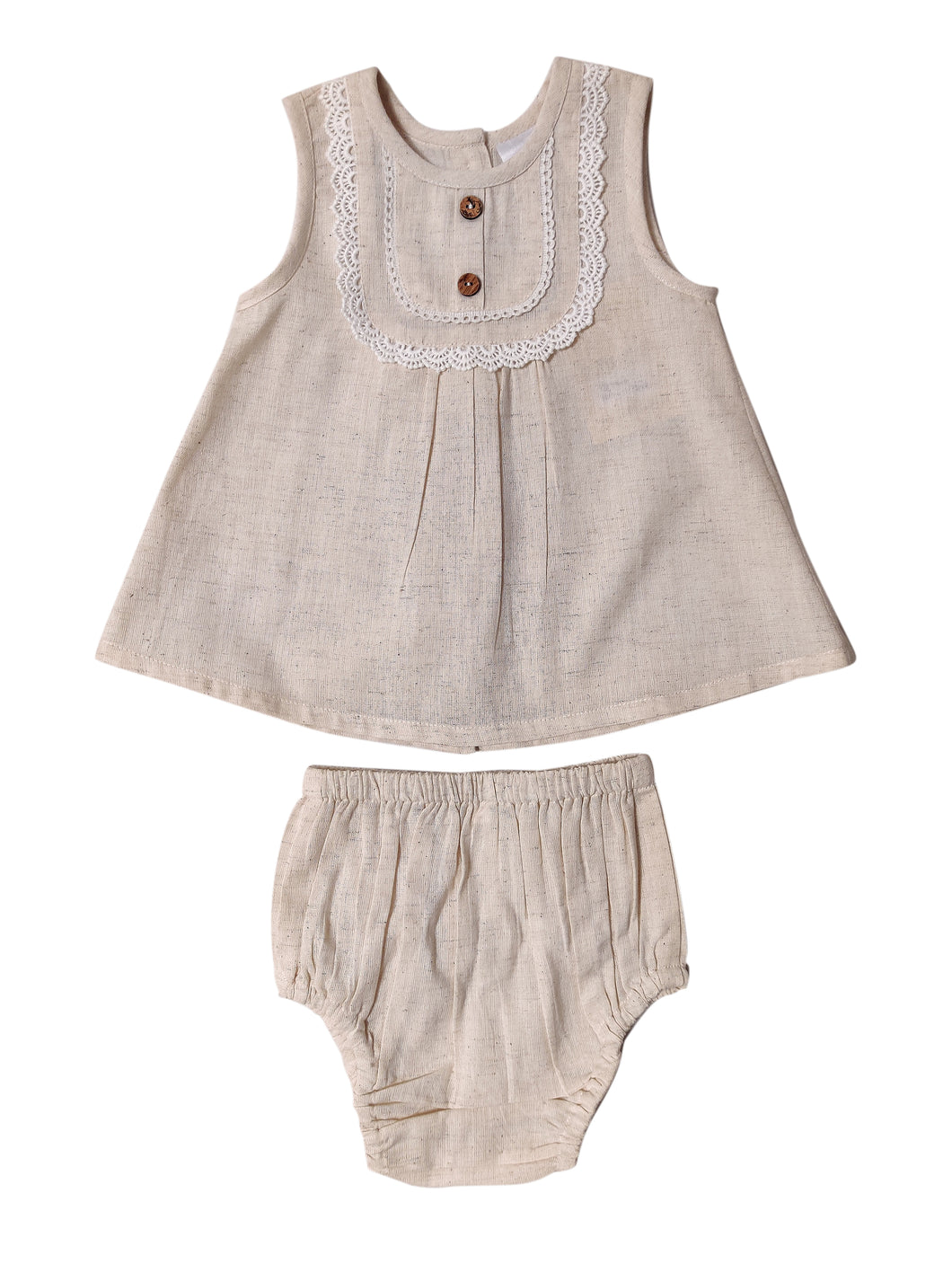 Ecru Tone on Tone Lace Detail Infant Dress and Bloomer Set
