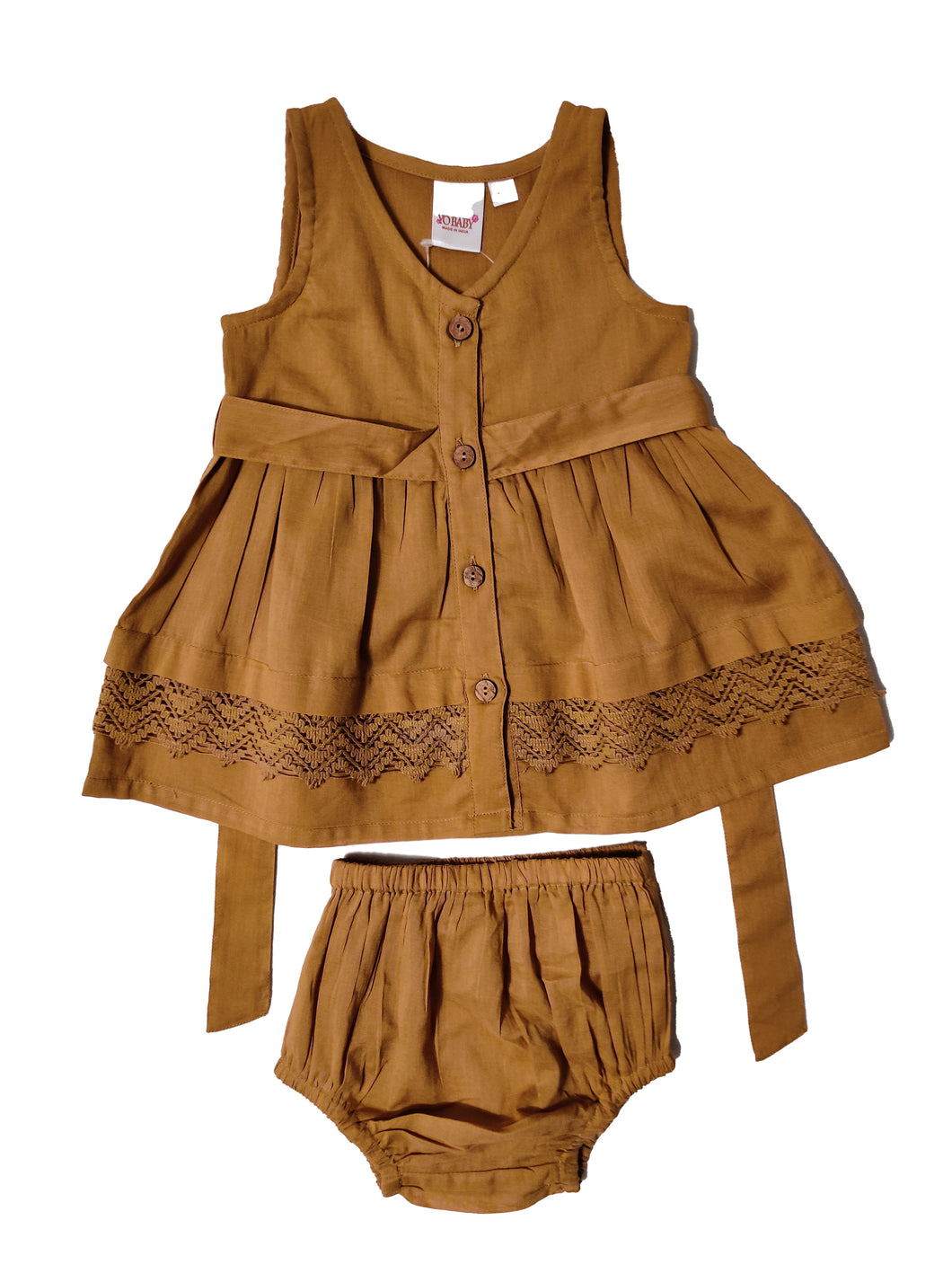 Golden Tone on Tone Lace Detail Infant Dress and Bloomer Set
