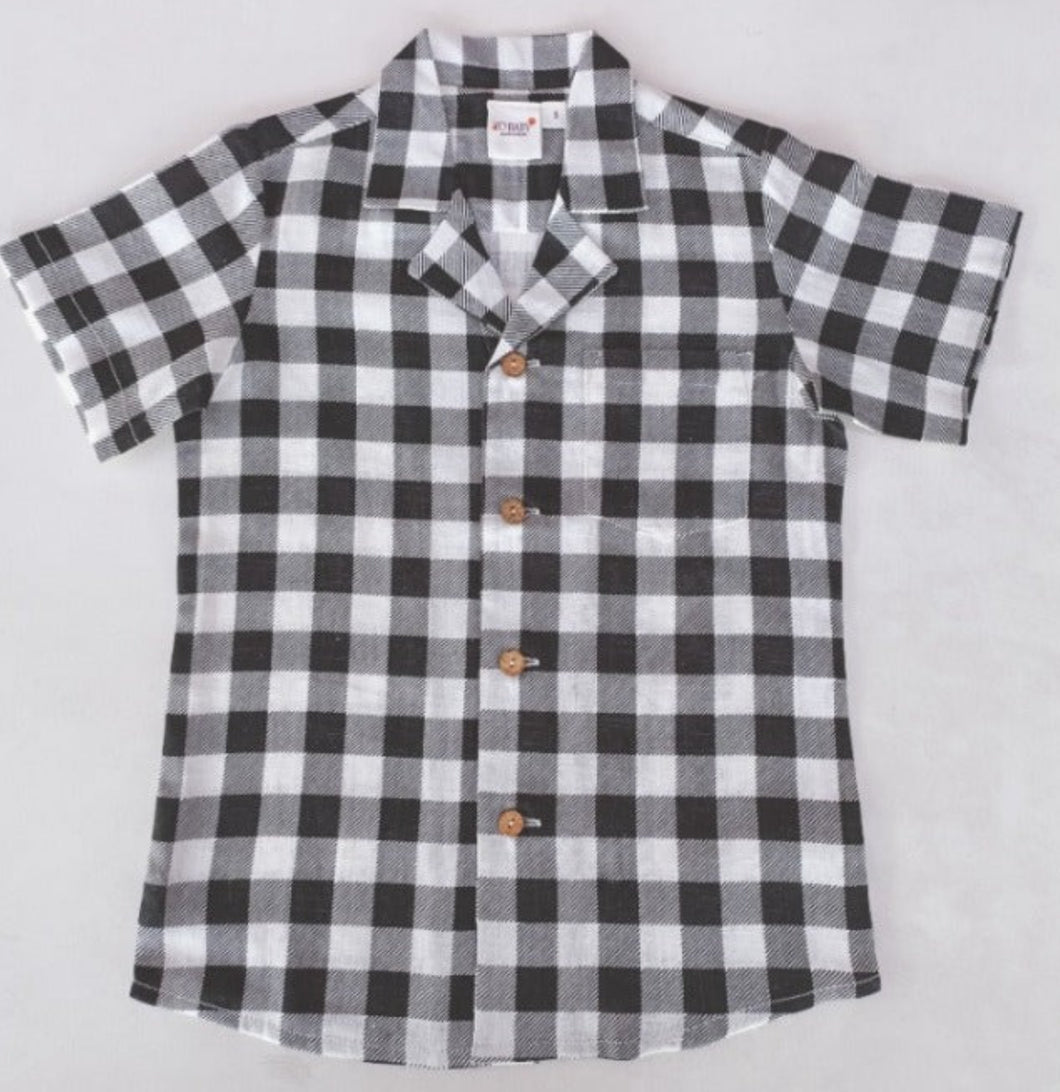 Black Checkered Print Half-Sleeves Boys Shirts