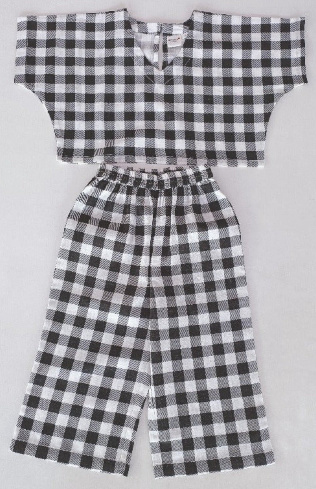 Black Checkered Print Top & Pant Set