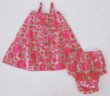 Hot Pink Floral Printed Tiered Dress and Bloomers