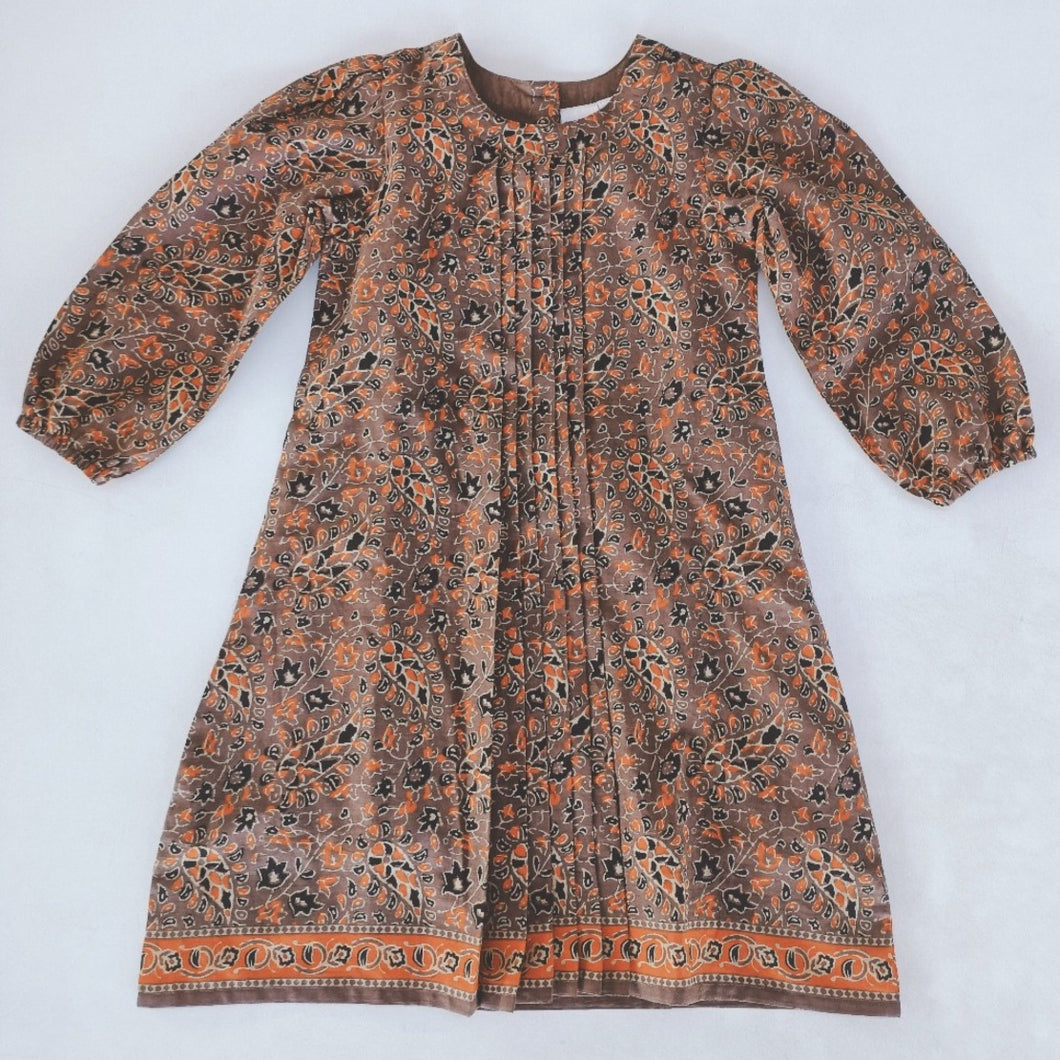 Paisley Printed Dress Long Sleeve With Pleat Detail