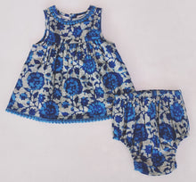 Indigo Floral Shift Dress With Lace Detail & Diaper Cover Set