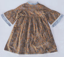 Paisley Print Bell-Sleeves Neck Ruffle Dress