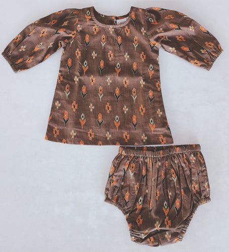 Floral Printed Long Sleeve Dress & Diaper Cover Set
