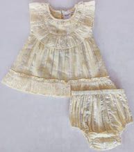 Yellow Solid Color Lurex Neck Ruffle Dress and Bloomers