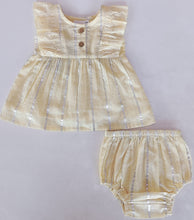 Yellow Solid Color Lurex Ruffle Dress and Bloomers