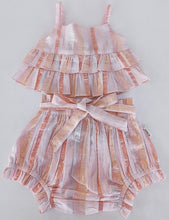 Baby Pink Solid Color Lurex Ruffle Top & Shorts Set