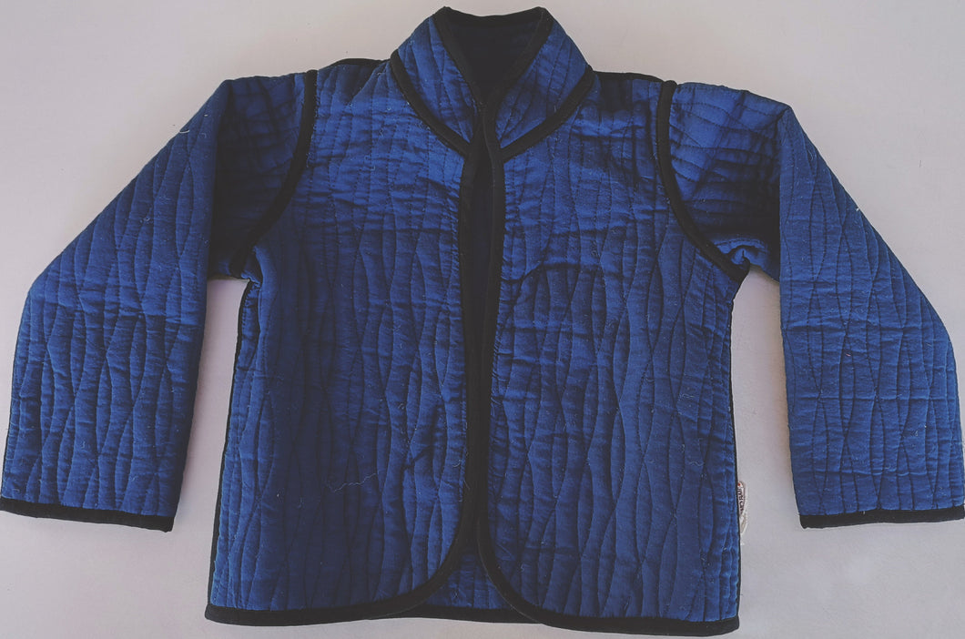 Navy Solid Color Quilted Jacket With Piping Details