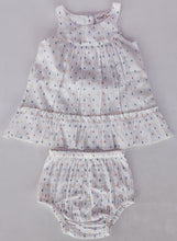 White Multicolor Dot Cotton Dobby Bottom Ruffle Dress and Bloomers