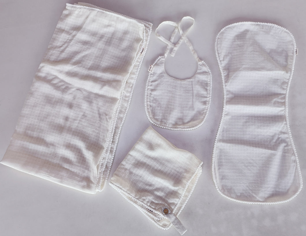 White Color Cotton Checks Baby Layette Set