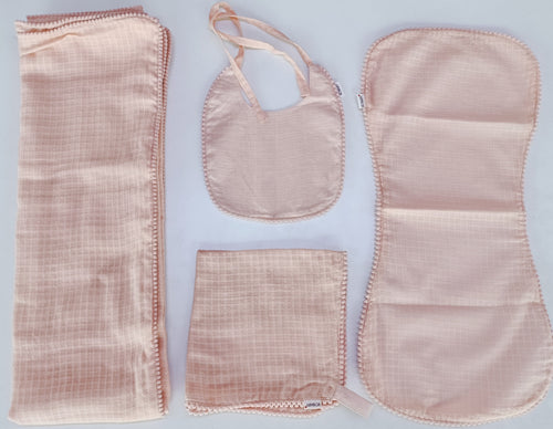 Blush Solid Color Cotton Checks Baby Layette Set
