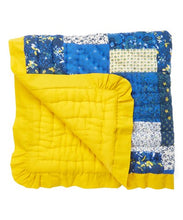 Blue PatchWork Print with Yellow Trim - Kids Wholesale Boutique Clothing, Blanket - Girls Dresses, Yo Baby Wholesale - Yo Baby