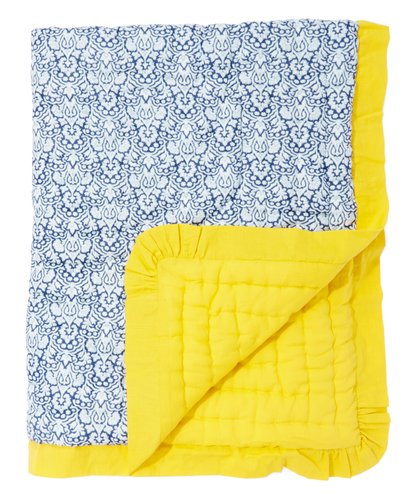 Blue Blanket With Yellow Trim - Kids Wholesale Boutique Clothing, Blanket - Girls Dresses, Yo Baby Wholesale - Yo Baby