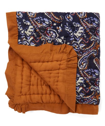 Blue Paisley Print Blanket with Camel Trim - Kids Wholesale Boutique Clothing, Blanket - Girls Dresses, Yo Baby Wholesale - Yo Baby