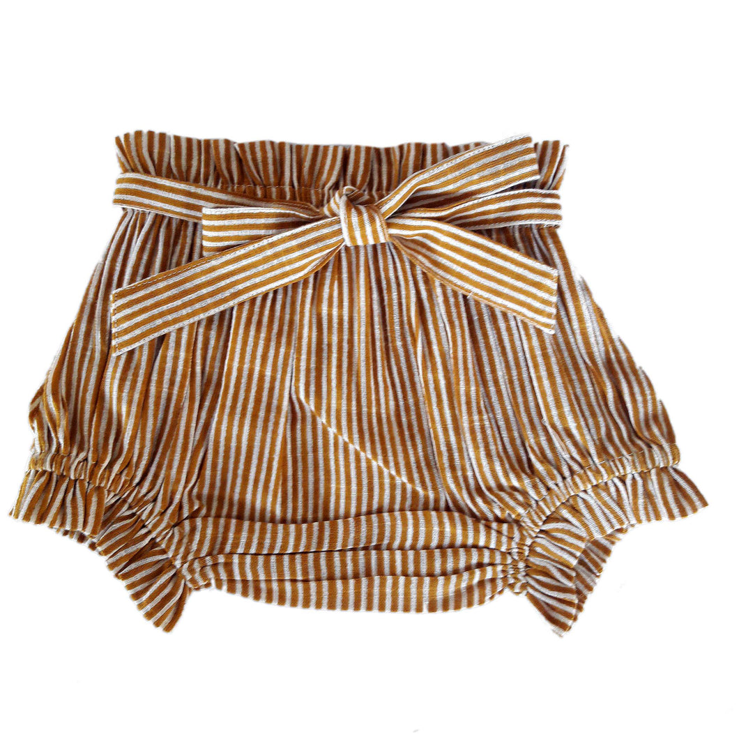 Mustard Striped Shorts-Style Diaper Cover