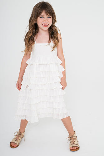 White Bubble Gum Frill Dress - Kids Wholesale Boutique Clothing, Dress - Girls Dresses, Yo Baby Wholesale - Yo Baby