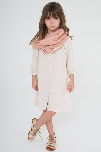 Off-white Dress With Blush Infinity Scarf 2-pc set - Kids Wholesale Boutique Clothing, Dress - Girls Dresses, Yo Baby Wholesale - Yo Baby