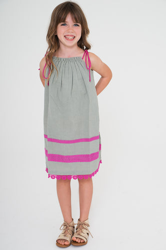 Grey Magenta Pillow-case Lace Dress - Kids Wholesale Boutique Clothing, Dress - Girls Dresses, Yo Baby Wholesale - Yo Baby