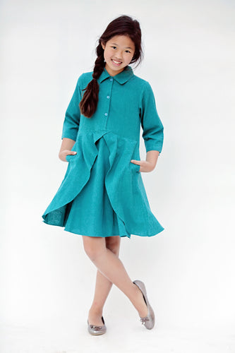 Teal Flounce Dress with Pockets - Kids Wholesale Boutique Clothing, Dress - Girls Dresses, Yo Baby Wholesale - Yo Baby