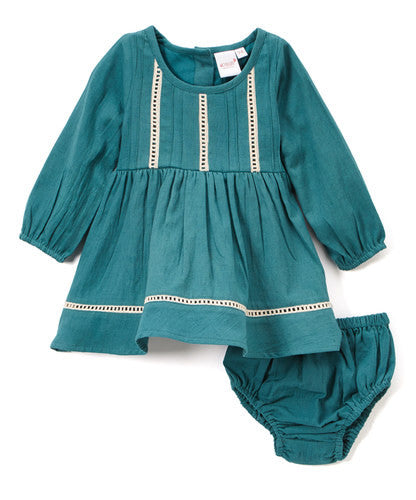 Sea Green Lace and Pin-Tuck Detail Infant Dress - Kids Wholesale Boutique Clothing, Dress - Girls Dresses, Yo Baby Wholesale - Yo Baby